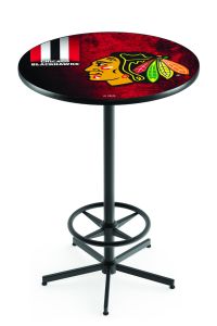 L216 Pub Table – 42" High with a 36" Top Featuring the Chicago Blackhawks NHL Black Wrinkle Base Pub Table