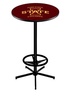 L216 - 42" Black Wrinkle Base with 28" Diameter Iowa State Cyclones logo Pub Table