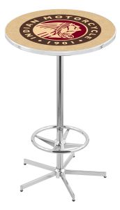 L216  Pub Table- 42" High with a 30" Top Featuring the Indian Motorcycle Head Logo Chrome Base Pub Table