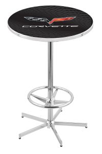 L216  Pub Table- 42" High with a 28" Top Featuring the Corvette C6 Logo with Chrome Base