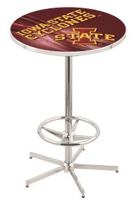 L216  Pub Table- 42" High with a 28" Top Featuring the Iowa State Cyclones Chrome Base Pub Table