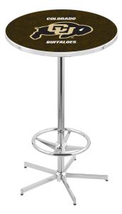 L216  Pub Table- 42" High with a 28" Top Featuring the University of Colorado Buffaloes Chrome Base Pub Table