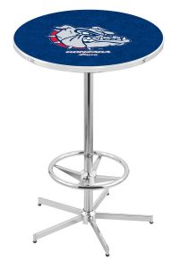 L216  Pub Table- 42" High with a 28" Top Featuring the Gonzoga Bulldogs Chrome Base Pub Table