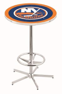 L216  Pub Table- 42" High with a 28" Top Featuring the New York Islanders Chrome Base Pub Table