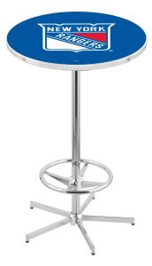 L216  Pub Table- 42" High with a 28" Top Featuring the New York Rangers Chrome Base Pub Table