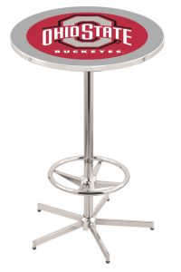 L216  Pub Table- 42" High with a 28" Top Featuring the Ohio State Buckeyes Chrome Base Pub Table