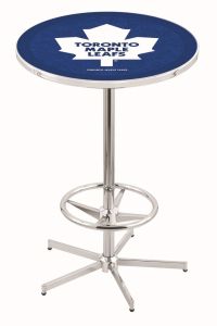 L216  Pub Table- 42" High with a 28" Top Featuring the Toronto Maple Leafs Chrome Base Pub Table
