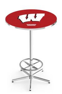 L216  Pub Table- 42" High with a 28" Top Featuring the Wisconsin Badgers Chrome Base Pub Table
