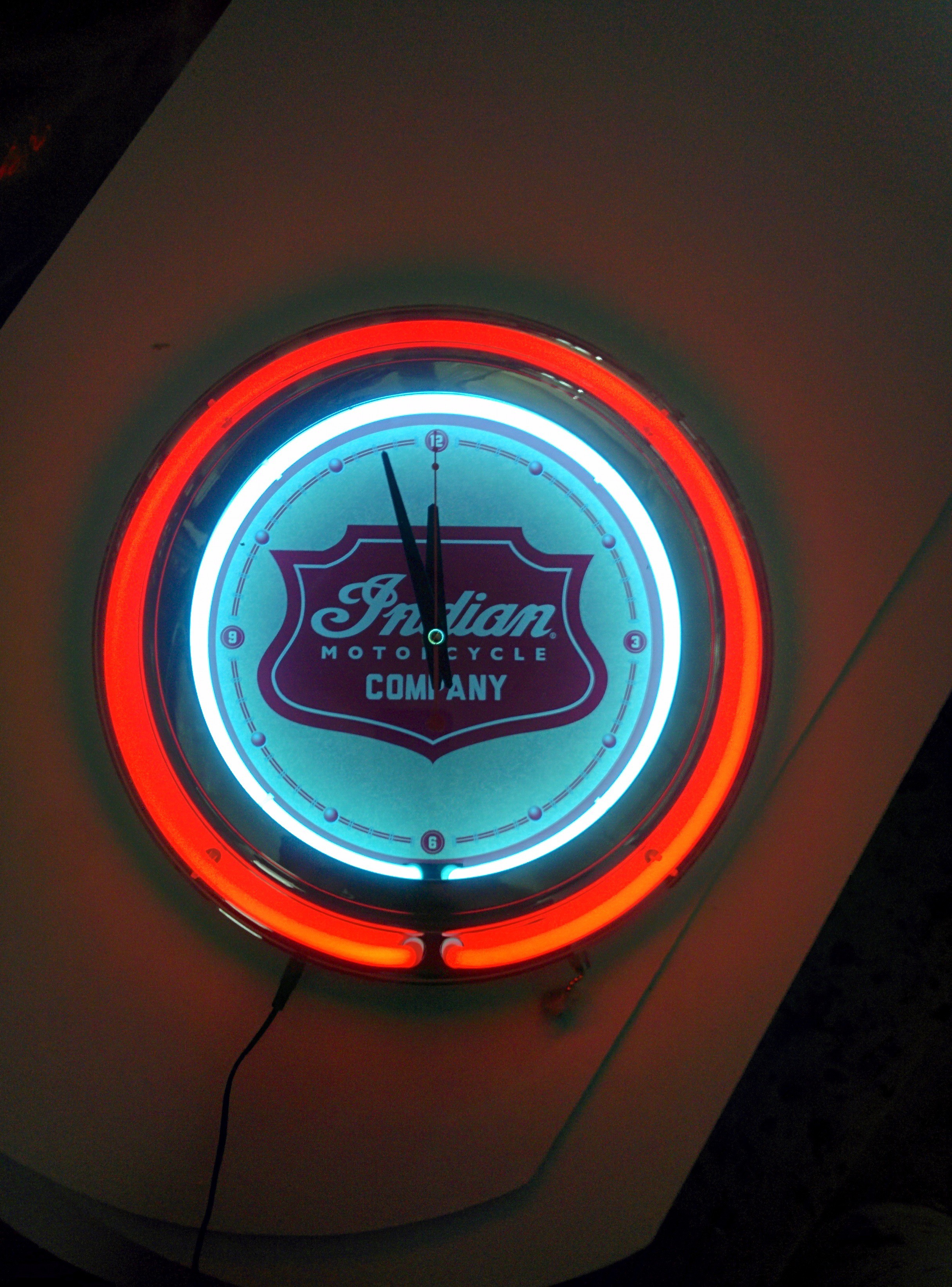 Indian Motorcycle 15 Clock W Double Neon Ring Home Decor Wall Clocks